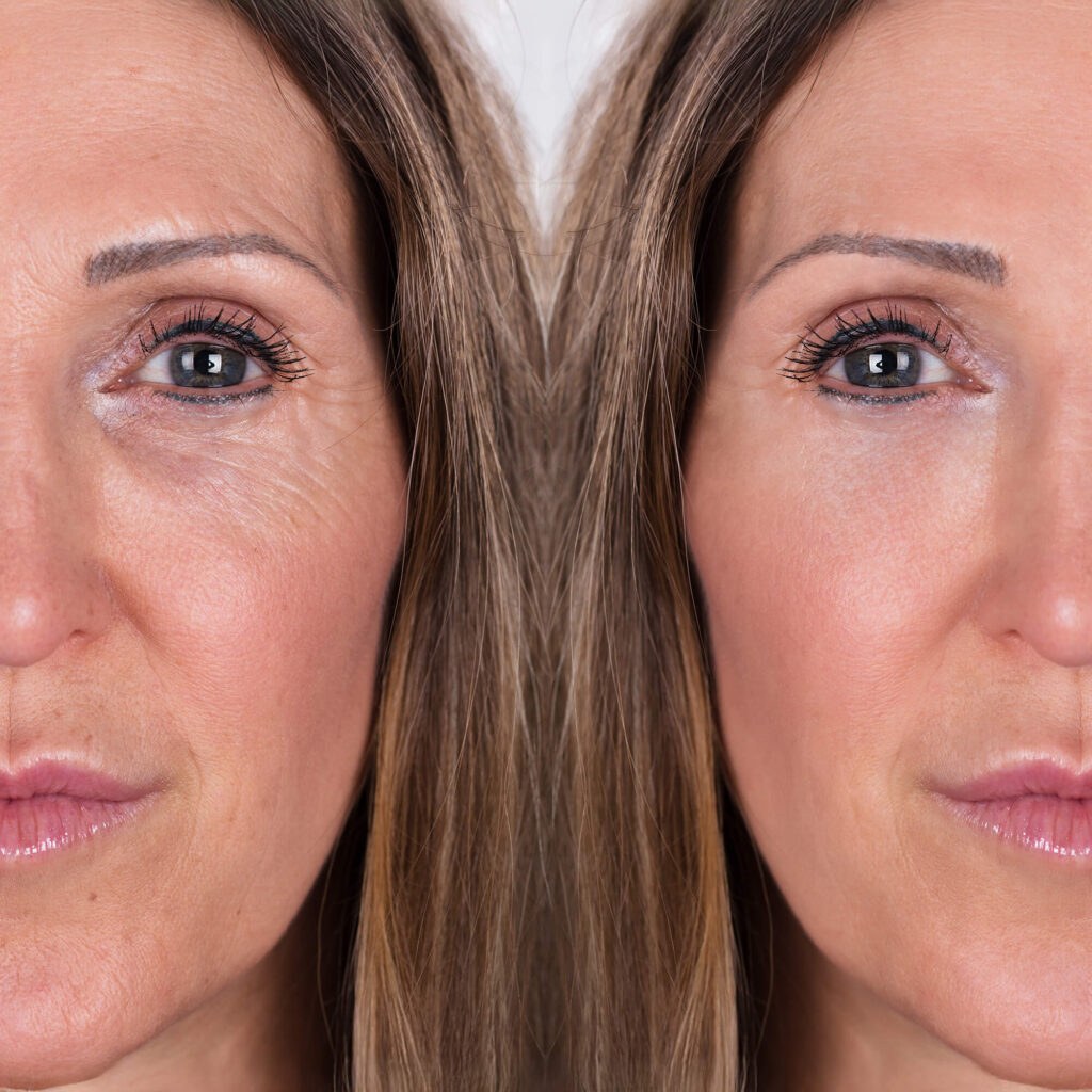 Before and after laser skin resurfacing showing smoother skin texture and reduced discoloration